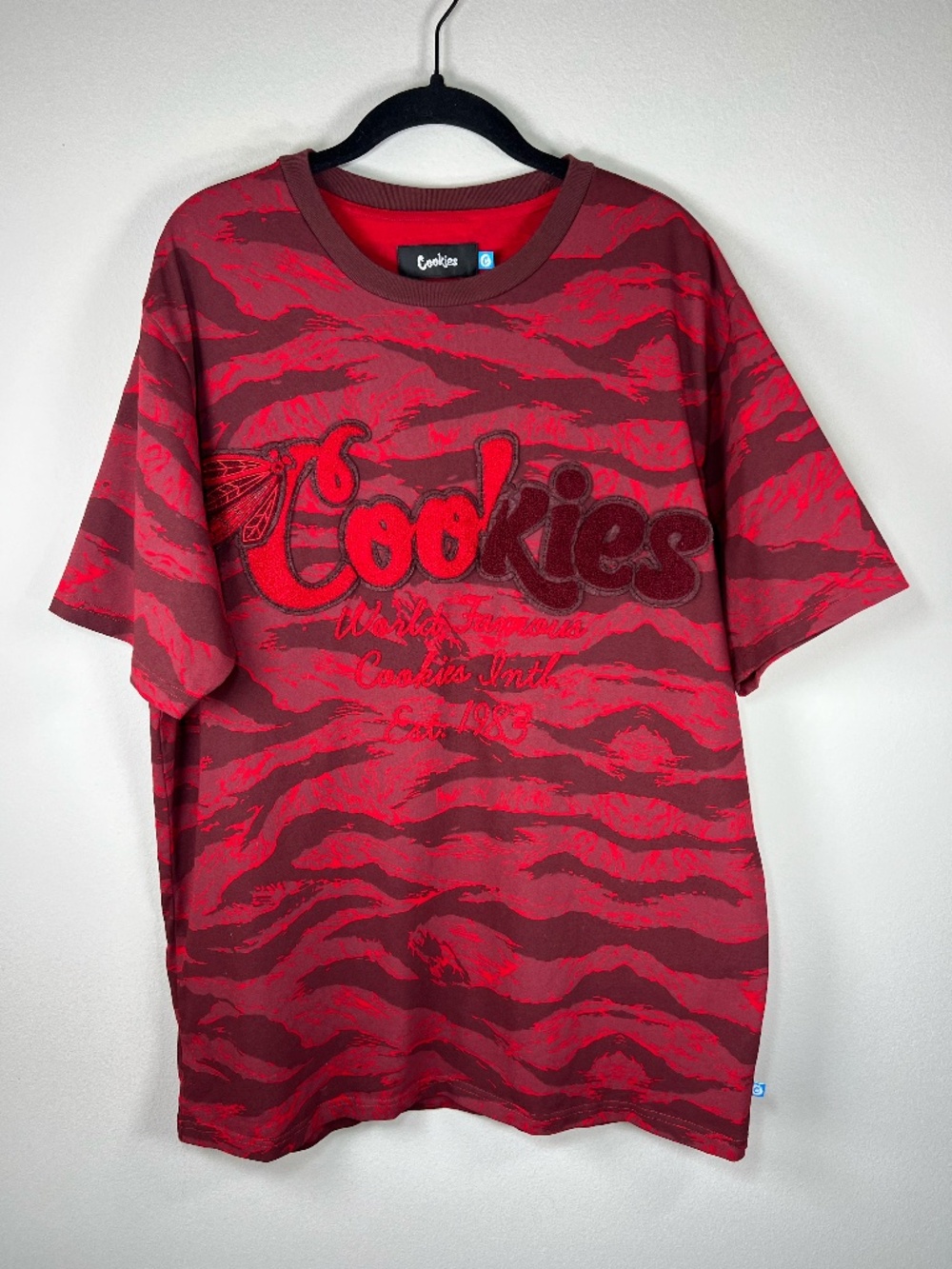 Cookies Camo T-Shirt Red  Cotton Crew Chenille Embroidered Berner Streetwear  XL